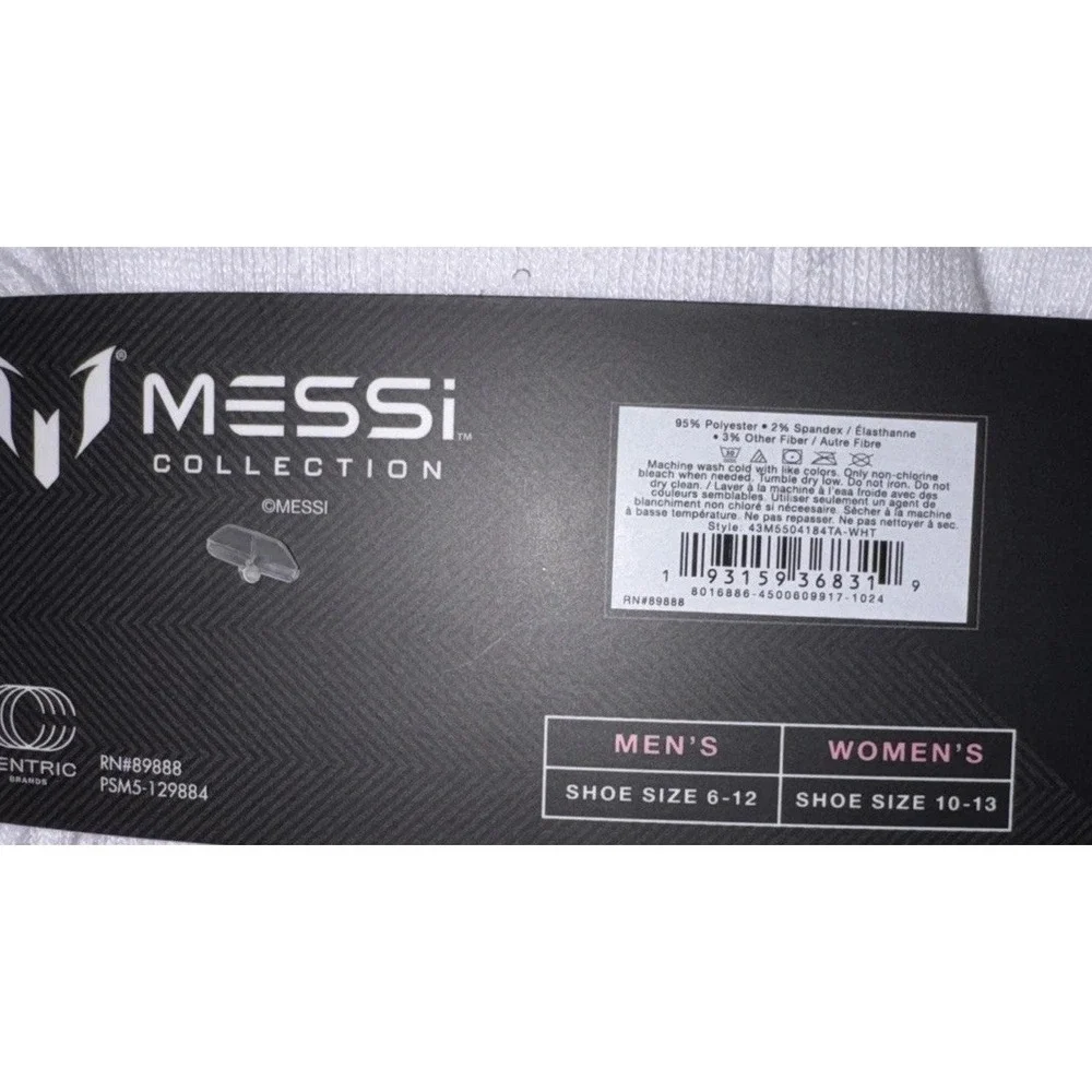 Messi Collection Socks Shortie Crew Socks 6 Pairs Mens Sz 6-12 White Blue New